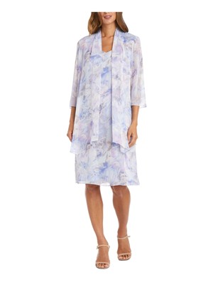 R&M RICHARDS Womens Light Blue Lined Open Front 3/4 Sleeve Sleeveless Dress 4