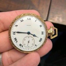 Elgin 1918 Gold Filled Open Face Pocket Watch White Roman Dial Manual wind