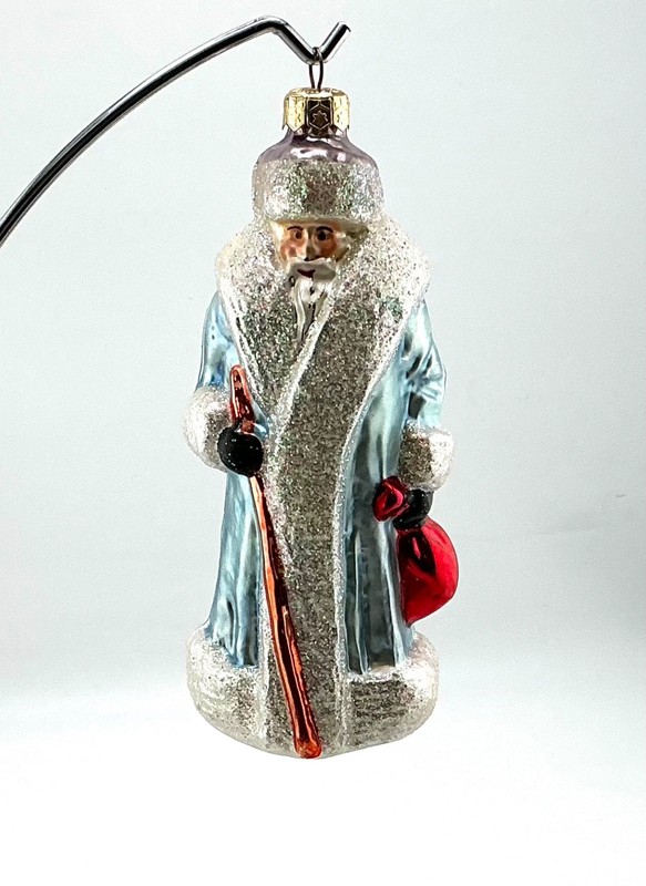 RADKO BLUE VELVET RUSSIAN SANTA GLASS CHRISTMAS ORNAMENT  91-112-3