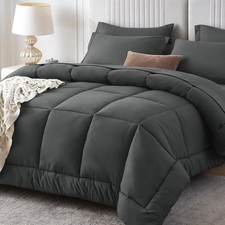 Queen Comforter Set 7 Pieces Bed In A Bag With Sheets Dark Grey Bedding