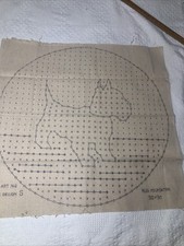 Vintage Lily Art Scottie Dog Rug Hooking Pattern on Linen 30  X 30  Foundation