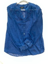 Banana Republic blue Sheer Swiss Dot Long Sleeve Blouse Top Shirt Size Large