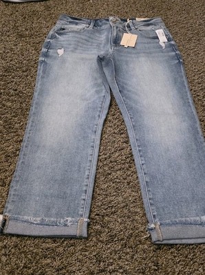 KanCan High Rise Ankle Str8 Distressed Blue Denim Fringe Jeans 14X27
