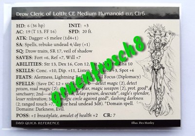  DROW CLERIC OF LOLTH  61 RARE  HARBINGER D&D MINIATURES STATS CARD WIZARDS 2003