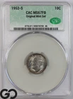 1952-S Roosevelt Dime, Full Bands, CAC MS-67 FB ** From Original Mint Set, Color