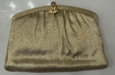 Vintage Gold Clasp Closure Handbag Metallic 8x5.5 Attached Chain Handle