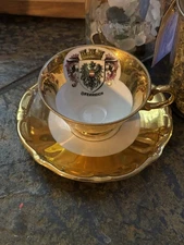 HB Wien Handarbeit Gold Gilt Austrian Crest Teacup & Saucer — Hassenpflug Vienna