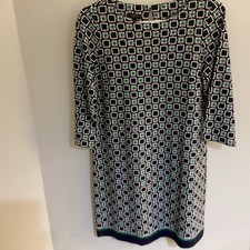 Talbot's Women's Navy/Green/White Geometric Print 3/4 Sleeve Dress Size 8P