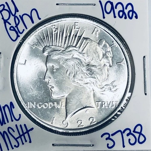 1922 BU UNCIRCULATED SILVER PEACE DOLLAR AUTHENTIC U.S. MINT FREE SHIPPING 3738