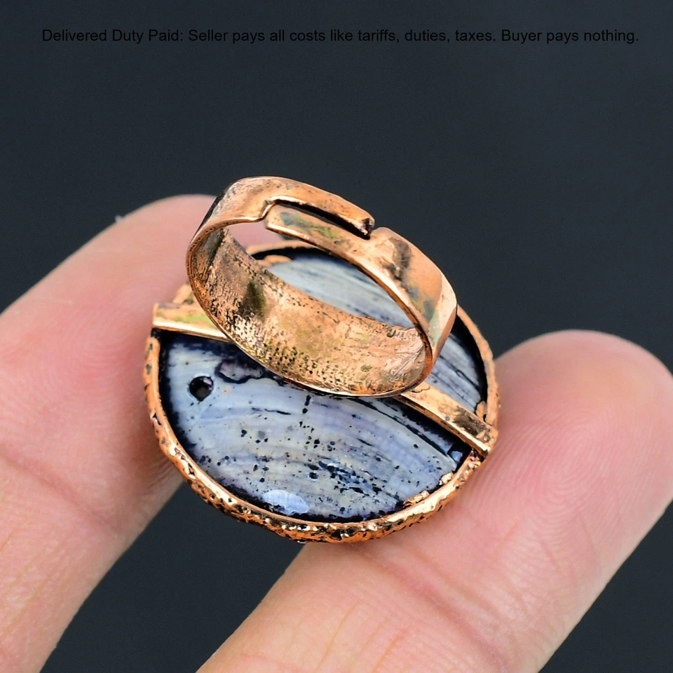 Copper Mother Of Pearl Stone Black Onyx Electroformed Daughter Promise June Ring - Image 4 of 4