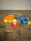 Little People Vintage Fisher Price Tricycle blue bike, orange train car & figure