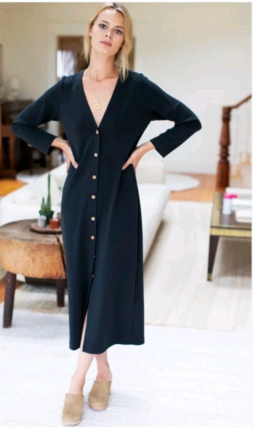 NEW! Emerson Fry S Long V Neck Stretch Column Dress $258