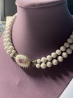 Vintage Unique Painted Porcelain Flower Crystal Bead Necklace — photo 1