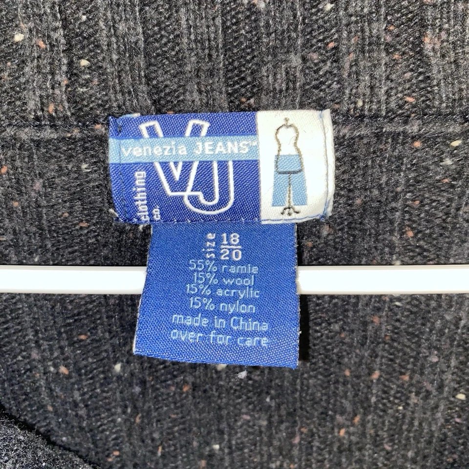Vintage Venezia Jeans Wool Blend Sweater 18/20 Full Zip Black Fleck Cardigan - Изображение 4 из 4