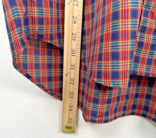 Ralph Lauren Shirt Men Large Orange Blue Plaid Button Up Custom Fit Dress Poplin - Picture 6 of 10
