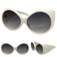 OVERSIZED EXAGGERATED Vintage Retro Style SUNGLASSES Big Thick Round White Frame
