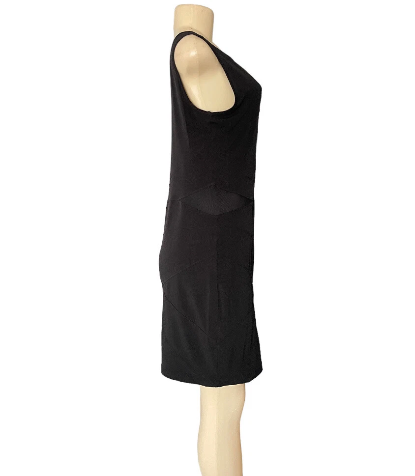 Abito corto smanicato nero Michael Kors jersey elasticizzato aderente taglio trasparente M