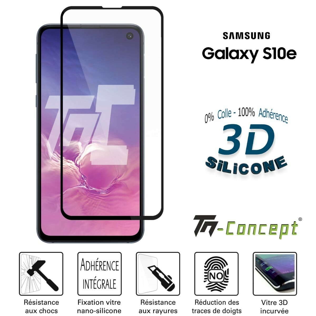 Verre trempé incurvé 3D Samsung Galaxy S10e anti-choc - Film TM Concept ultra-résistant 9H