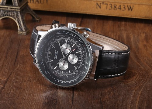 Reloj Mecánico Automático de Lujo Jaragar Cuero Negro Blanco Cara Clásico Nuevo - Imagen 6 de 35