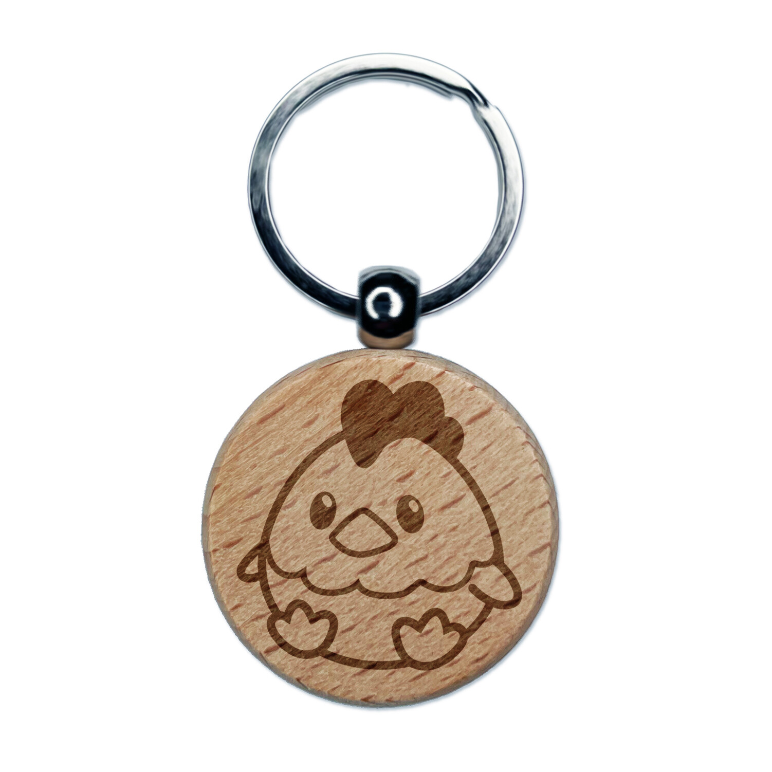 Cute Sitting Chicken Engraved Wood Round Keychain Tag Charm