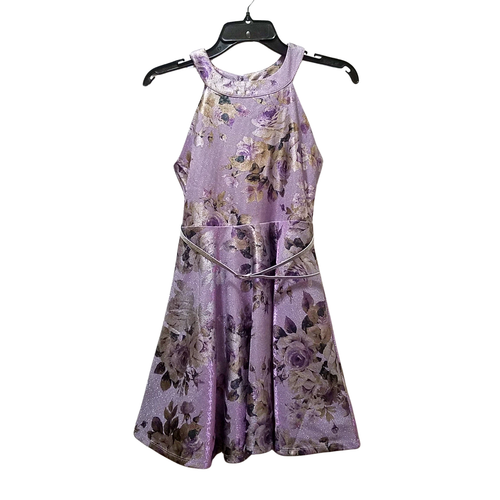 Knit Works Big Girls Sleeveless A-Line Dress 12 Lilac Purple Floral Glitter