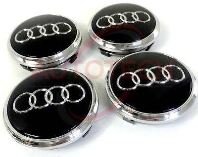 Set 4Pcs Audi 69MM Black Chrome Wheel Rim Center Hub Caps For Audi S7 2013-2018