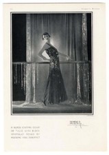 CHANEL Evening Gown 1929 Fashion Magazine Ad Page BLACK SPANGLES Adolph de Meyer