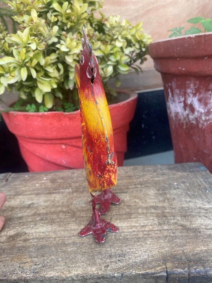 Antigua figura de gallina de gallo pintada a mano de colección decoración de jardín estatua de gallo  Foto 3 de 4