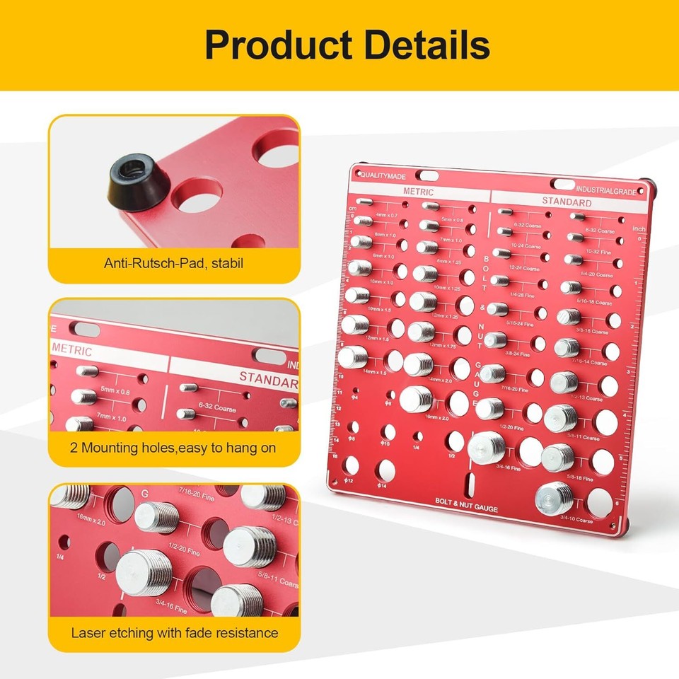 34 Nut and Bolt Inch and Metric Thread Checker Screw Thread Identifier ...