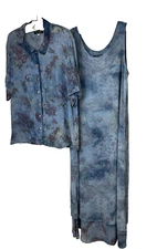 Citron Santa Sz XL Sleeveless Maxi Dress & Blouse SET 2 Pc Blue Asian Inspired