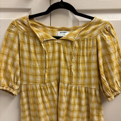 Old Navy Yellow Plaid Tiered Ruffle Dress. Short Sleeve. Casual Dress. Sz10/12 - Picture 3 of 7