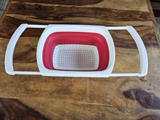 Large Sink Strainer Colander Collapsible Expandable Handles White And Red