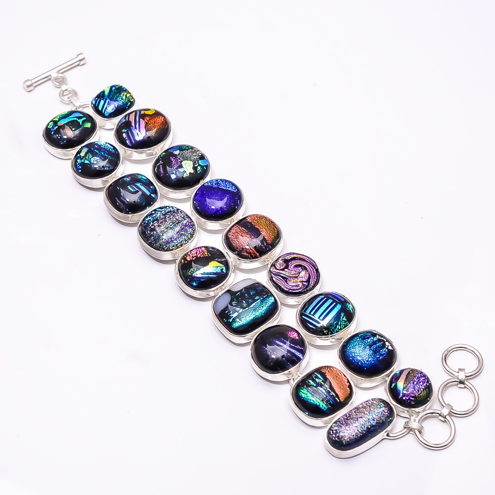 American Dichroic Glass Sterling Silver Bracelet 7.99 Inch B801842513