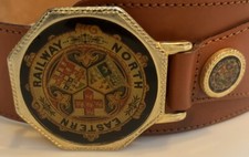 BRAND NEW VINTAGE NORTH EASTERN RAILWAY LEATHER BELT MADE IN ITALY RARE BROWN
