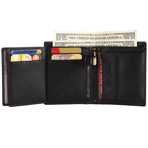 Brand New Authentic RFID Protected Black BI-Fold Genuine Leather Mens Wallet - Picture 4 of 6