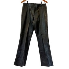 Margaret Godfrey Black Leather Pants Straight Leg Flat Front Lined