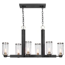 Modern Industrial Black I Beam Kitchen Island 6 Light | Pendant Glass Hurricane
