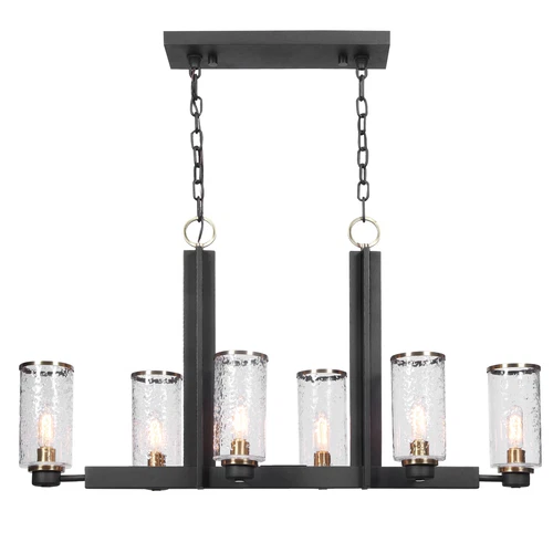 Modern Industrial Black I Beam Kitchen Island 6 Light | Pendant Glass Hurricane - Picture 1 of 9