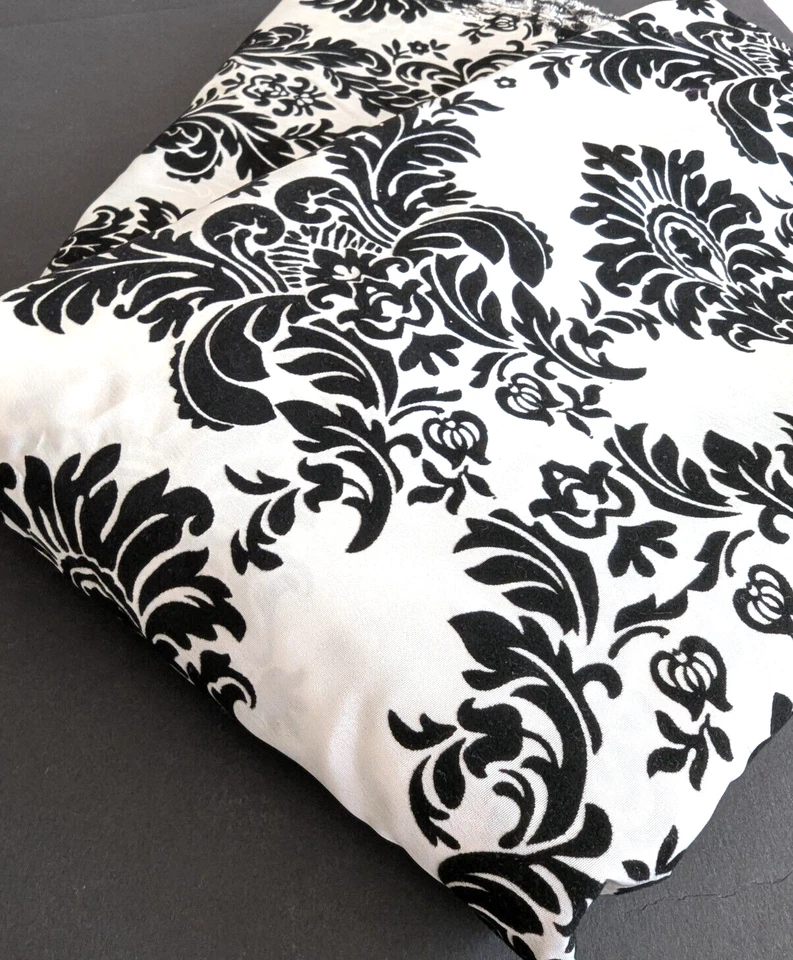 Ivory and Black Taffeta Damask with Velvet Raised Flocking Fabric - Image 4 of 4
