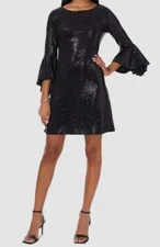 MSK Women's Black Sequined Bell-Sleeve Cocktail Dress Size L