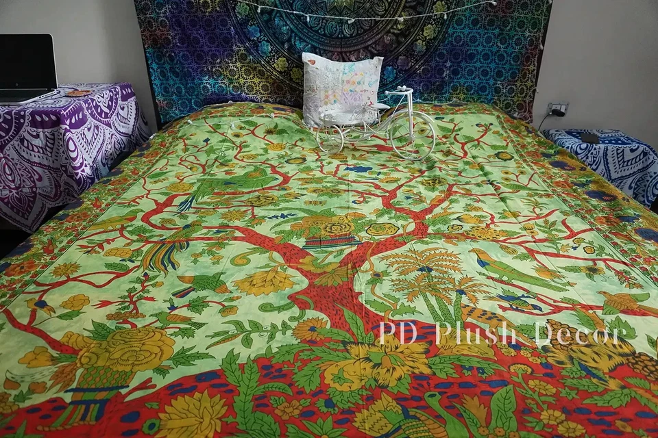 Colcha Boho Árbol de la Vida Tie Dye Hippie Queen tapiz bohemio colgante de pared Foto 2 de 4