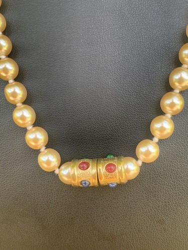 Vintage Jewels Of India Necklace Gold Chain Etruscan Mogul Glass Pearls 80s F2 - Picture 17 of 21