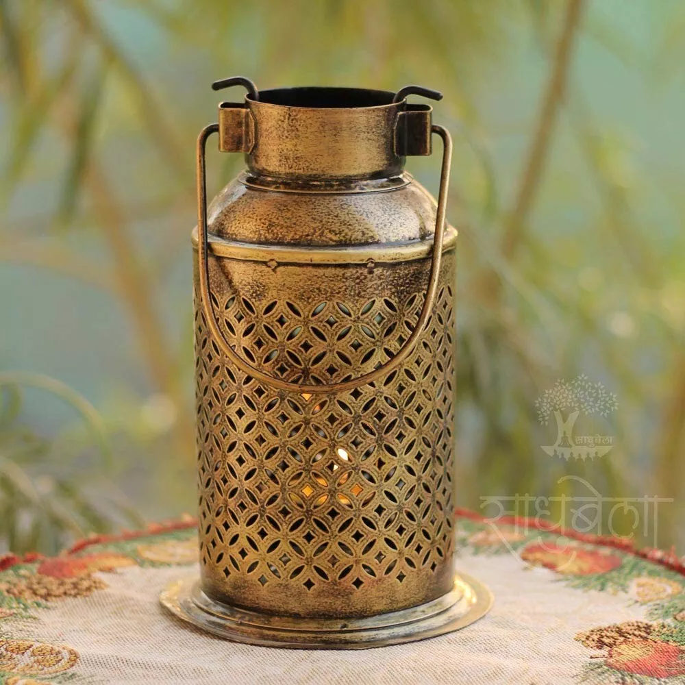 Handcrafted Milk Can Shape Iron Diya Lantern Lamp For Home Decor