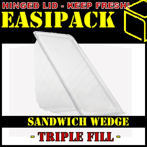 EASIPACK 500 x TRIPLE FILL Sandwich Wedges - Deli Hinged Plastic Catering Cafe -Clear