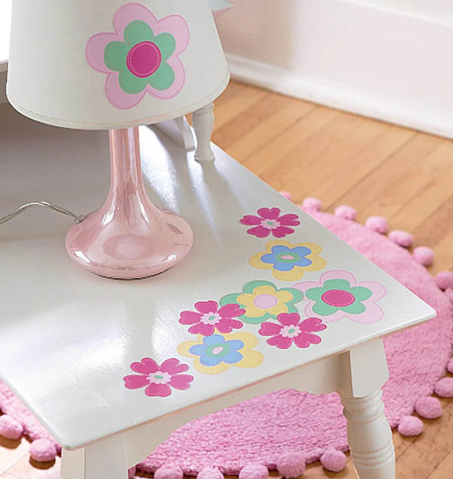 Flowers Pink 25 Wallies Wall Art Sticker Decor Girls Floral Decal Border Green  - Image 2 of 2