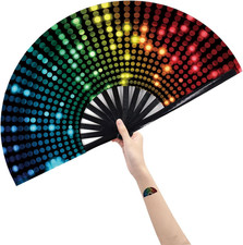 Amajiji Large Folding Hand Rave Fan Popping Fan for Line Dancing Clacking Fans f