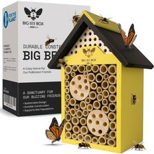 Cedar Wood Bee House - Stylish Yellow Garden Decor & Pollinator Sanctuary