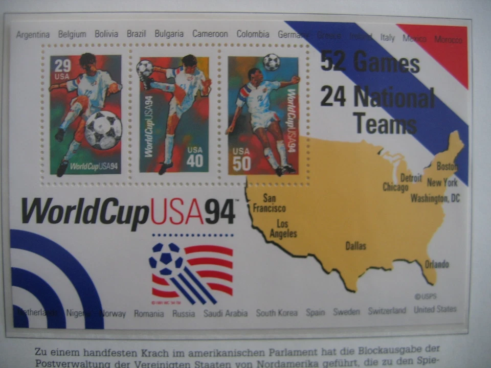 USA  1994 Mi block 33 : Fußball Weltmeisterschaft 1994 World Cup Football Soccer - Bild 1 von 1