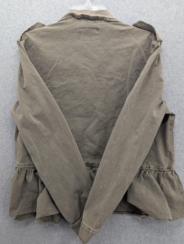 Lucky Brand Jacket Womens XL Green Military Ruffle Hem Cotton Linen Button Front - Bild 6 von 9