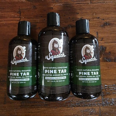 3 PACK - Dr. Squatch Men's Pine Tar Natural Shampoo (8oz)/Conditioner (11.5oz)